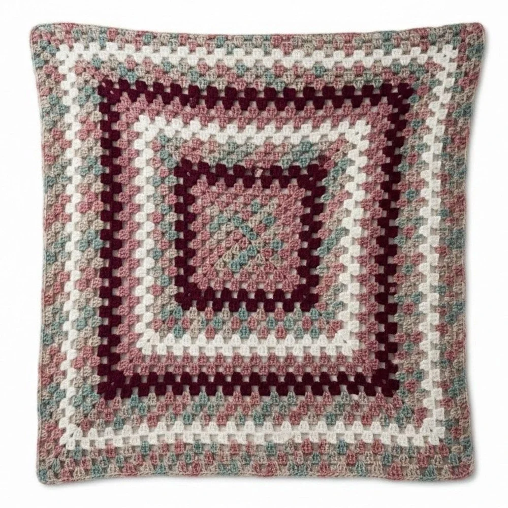Handmade Granny Square Crochet Blanket Unisex 32x31 Multi-Color Vintage Style